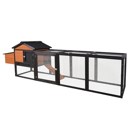 122" Large Chicken Coop with Run,Outdoor Chicken Run W/Nesting Box & Perch,Wooden Hen House W/Ramp & Sliding Trays