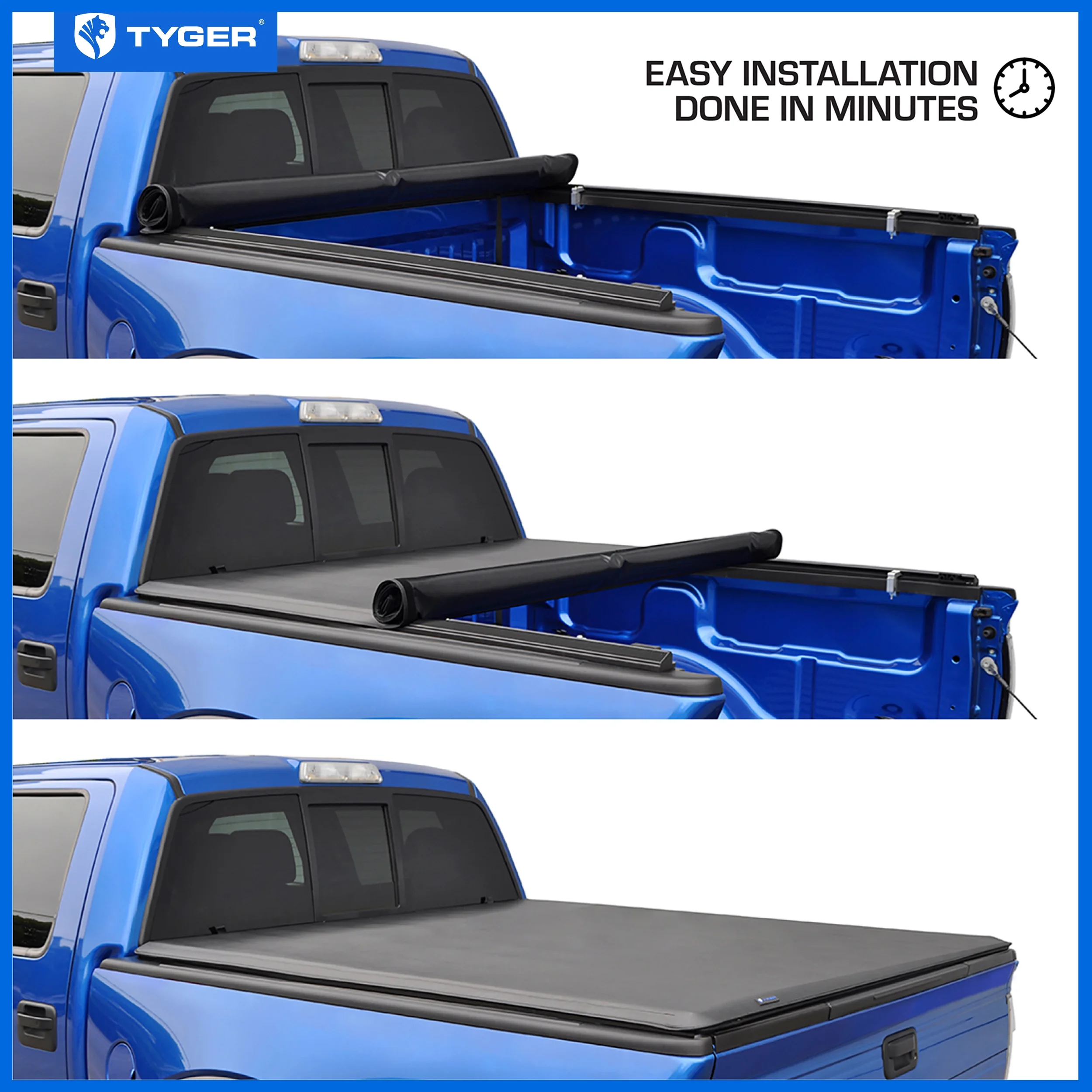 Tyger Auto T1 Soft Roll-up Truck Bed Tonneau Cover Compatible with 2005-2015 Toyota Tacoma | 6' Bed | TG-BC1T9037 | Vinyl
