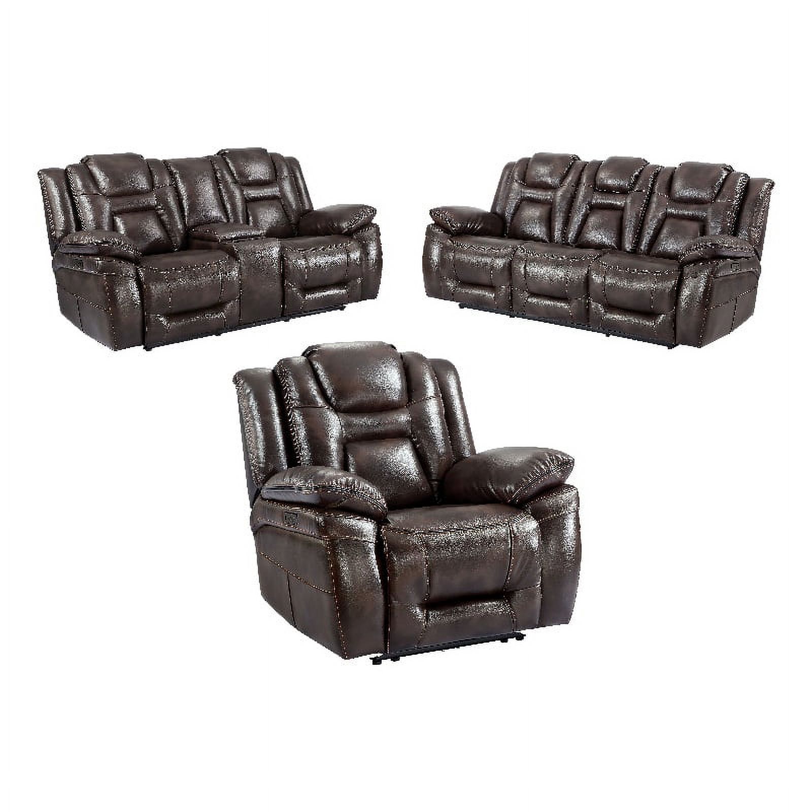Oportuna Brown Faux Leather Dual Power 3PC Set