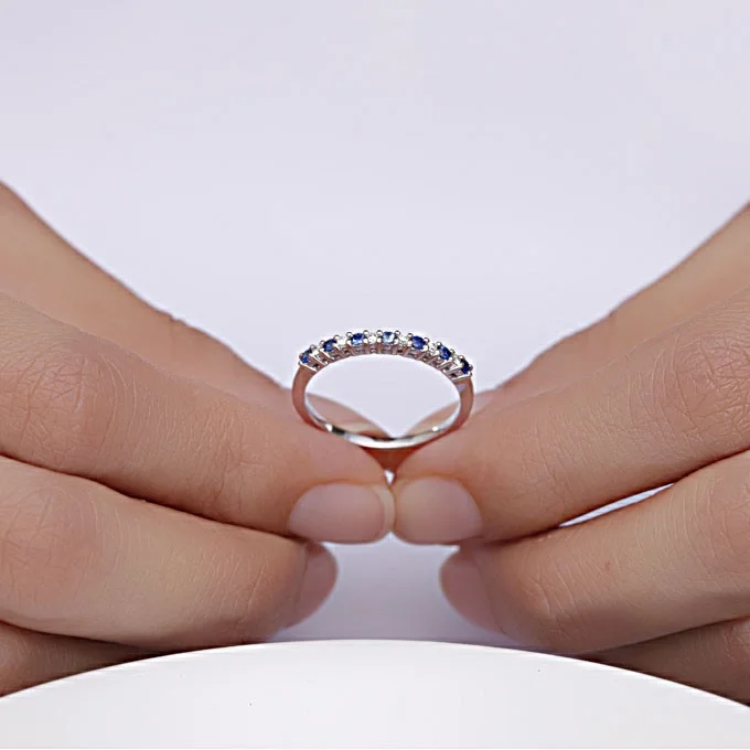 Affordable Diamond and Sapphire Wedding Band on 10k White Gold