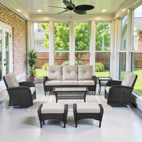 Patio Wicker Chairs Swivel Rocker - Outdoor Swivel Rocking Chairs Set of 2 with Rattan Side Table