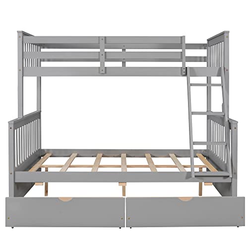 Ball & Cast Full Over Full Bunk Bed with Twin Size Trundle and Built in 4 Drawer,Wood Bunkbed w/Storage Ladder & Slat Support