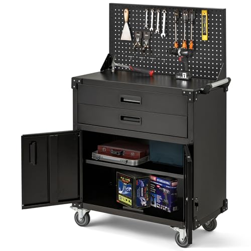 71" Metal Garage Storage Cabinet with Drawers and Wheels Rolling Tool Chest Cabinet with Pegboards