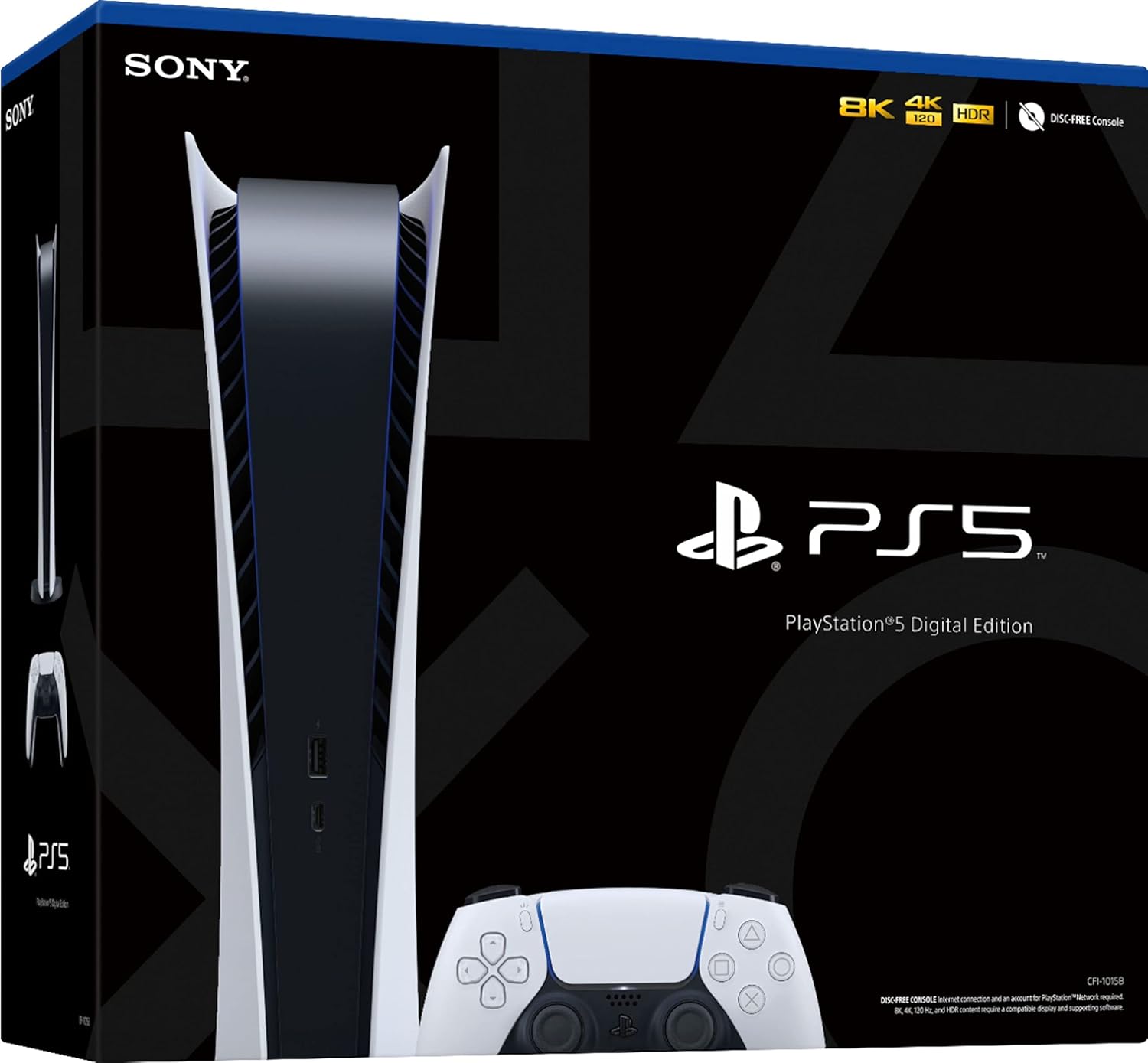 Sony PlayStation 5 Digital Edition 825GB Gaming Console + 1 Wireless Controller for PS5, 8-Core x86-64-AMD Ryzen Zen 2 CPU, 16GB GDDR6, 8K Output