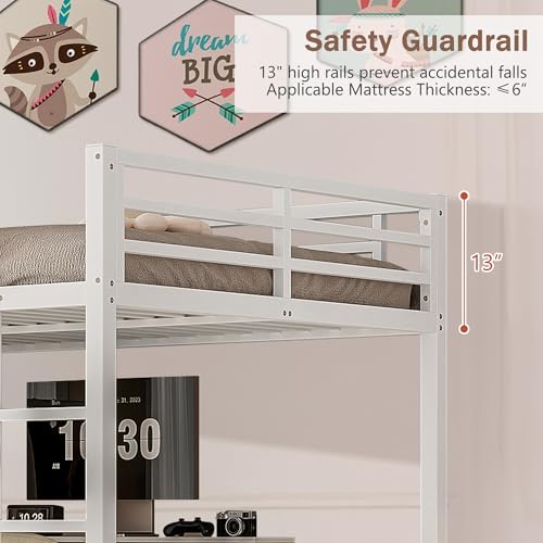 Queen Heavy Duty Metal Loft Bed with L-Shaped Desk, Wardrobe & 5 Storage Shelves – Space-Saving Design for Kids, Teens, Adults – CPC Certified