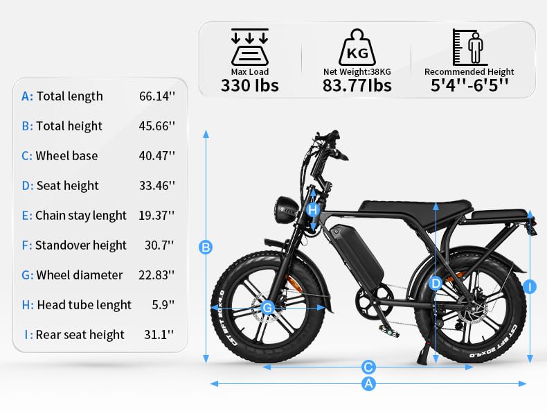 OUXI Electric Bike for Adults, Peak 500/750W/1000W, Up to 20/31 MPH, 10.4/15/30 AH Removable Battery, 16''/20" Fat Tire Electric Bike