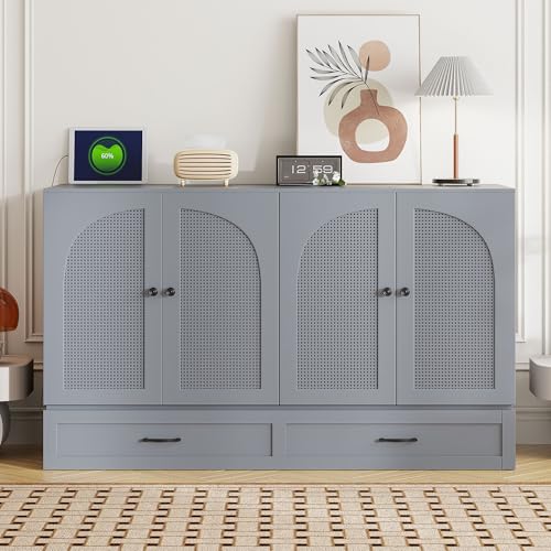 Harper & Bright Designs Queen Size Murphy Bed Cabinet Wall Bed Chest with USB, Charging Station and Large Storage Drawer for Home Office (White)