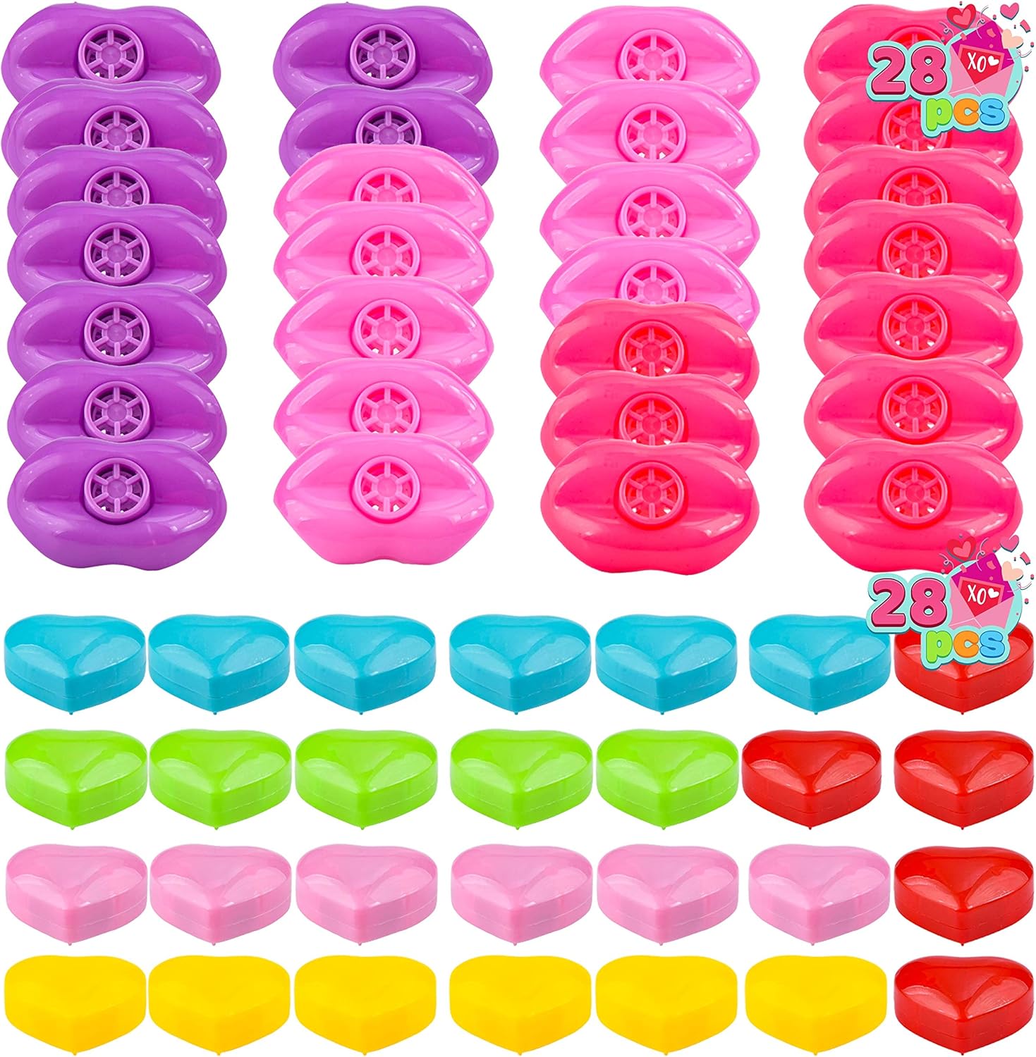 Joyin 140 Pcs Valentines Day Stationery Set with Treat Bags for Kids Party Favor, Classroom Exchange Prizes including Heart Shape Mini Car Toy