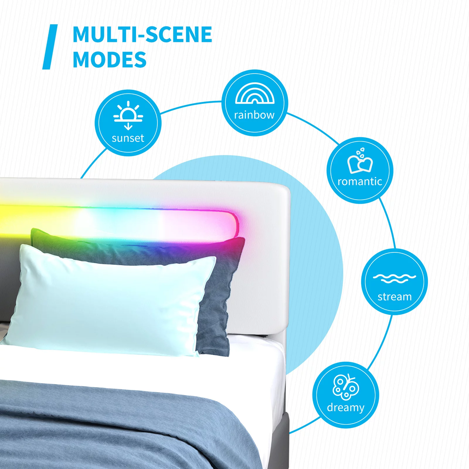 Mjkone King Bed Frame with 4 Storage Drawers, RGB LED Bed Frame with Adjustable Headboard by App Control, Works with Alexa