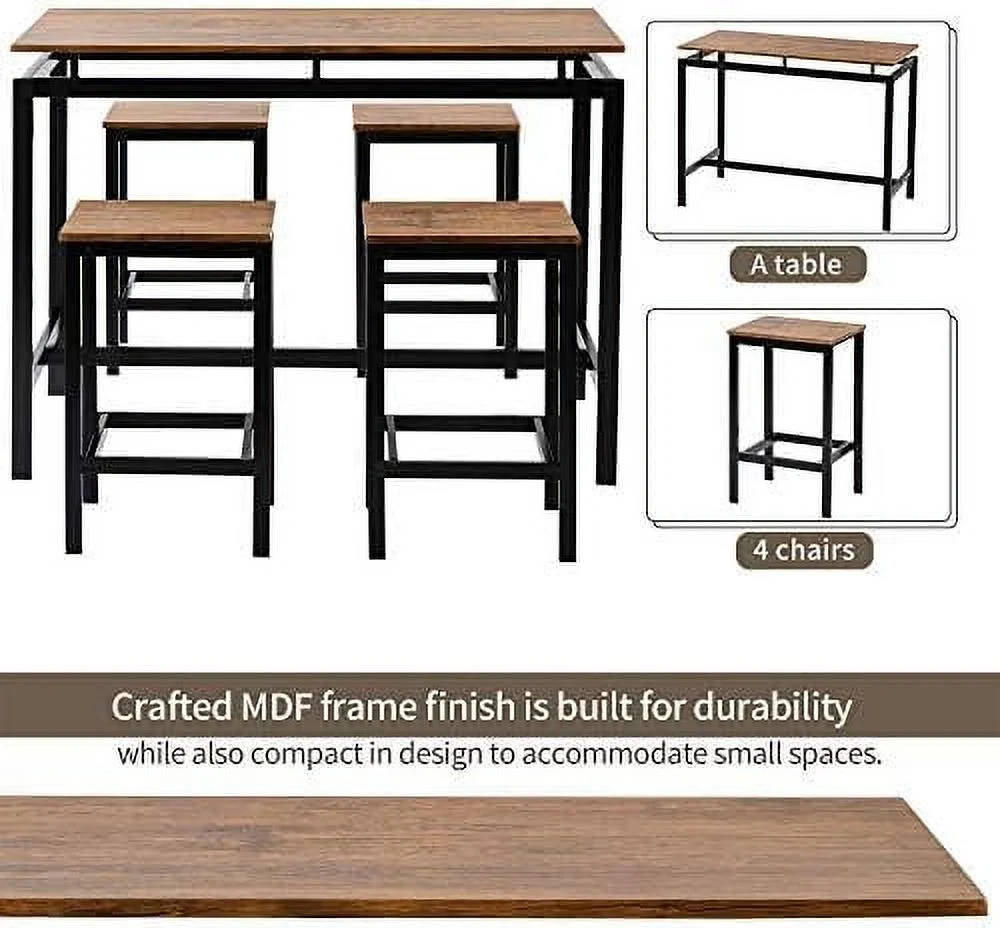 NLIBOOMLife 5-Piece Dining Table Set for 4  Modern Kitchen Counter Height Table Set with 4 Stools  Wood Pub Table  Table Set  Dining Room Table Set