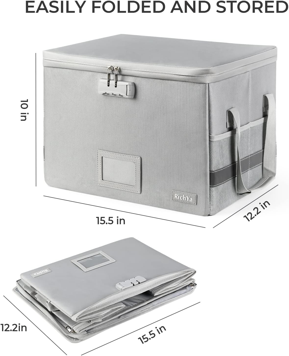RichYa Fireproof Document Box with Lock, Foldable, with Handles, Waterproof and Fireproof Document Storage Box