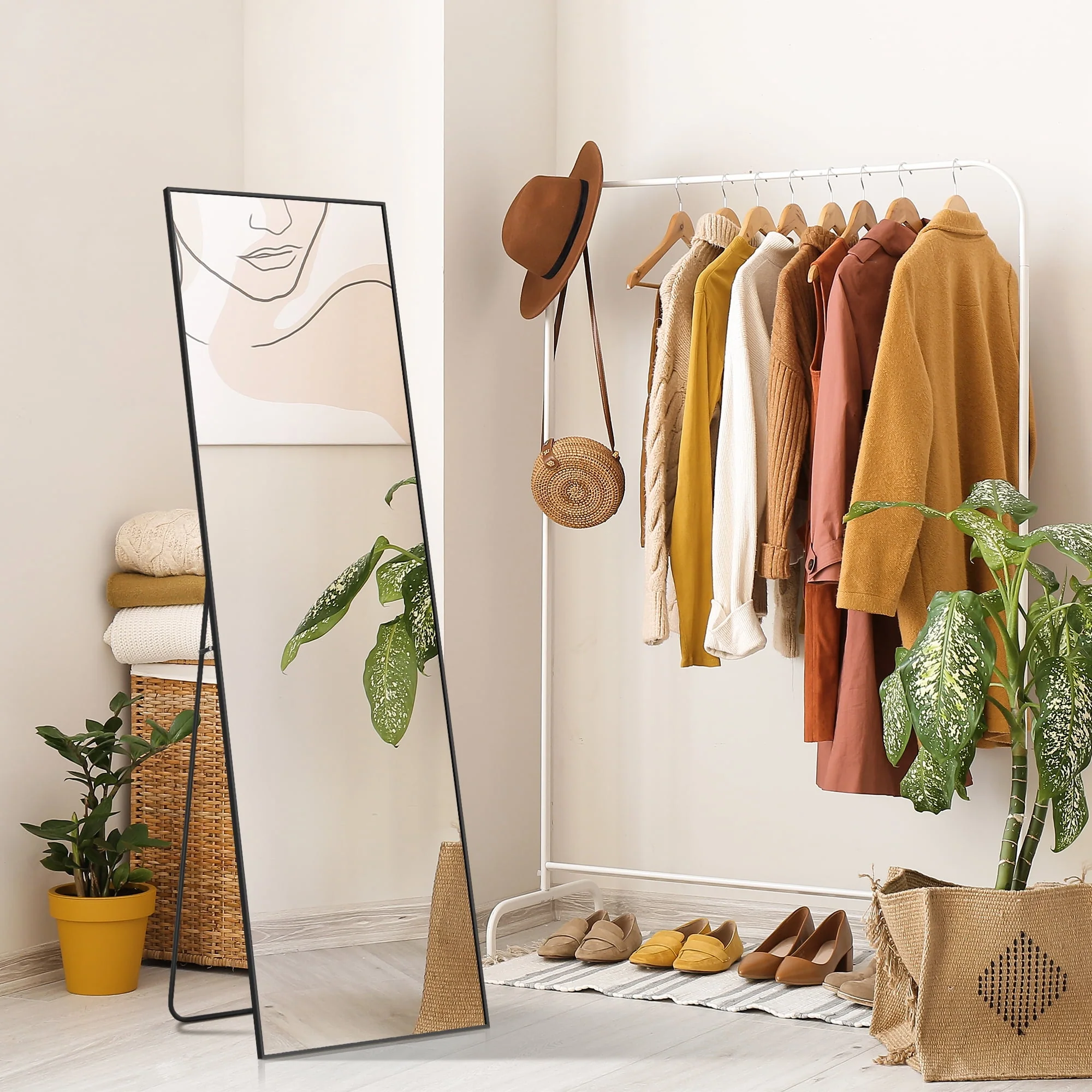 EDX Full Length Mirror 64x21 Full Body Mirror Rectangle Free Standing Wall Mounted Leaning Hanging Floor Mirrors, Black