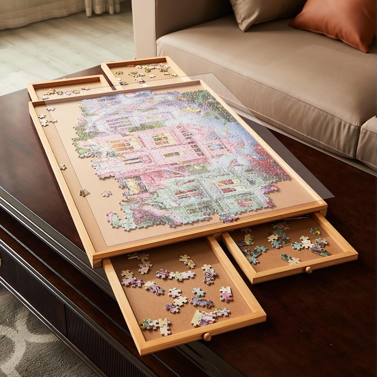 Jomtien Wooden Puzzle Table, Portable Puzzle Board with Drawer for Storing Puzzles, Smooth fiberboard Working Surface, Puzzle Tables for Adults