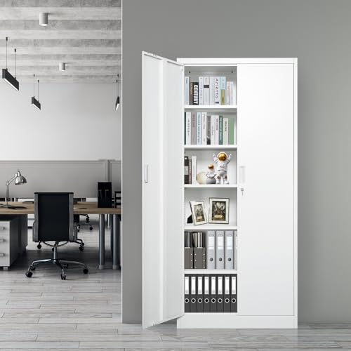 Metal Storage Cabinet with 2 Doors and 5 Adjustable Shelves