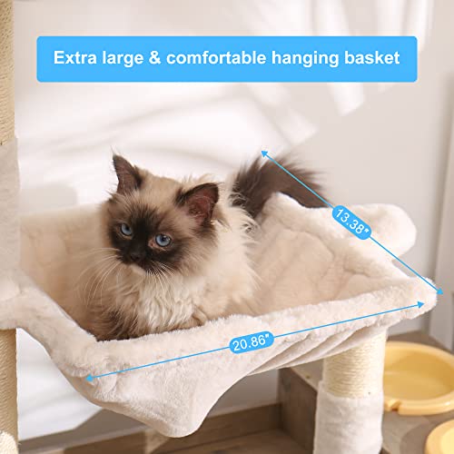 Hey-brother Cat Tree with XL Litter Box Enclosure, All-in-one Cat Tower for Indoor Cats with Large Hammock, Bed, Food Station, Scratching Posts