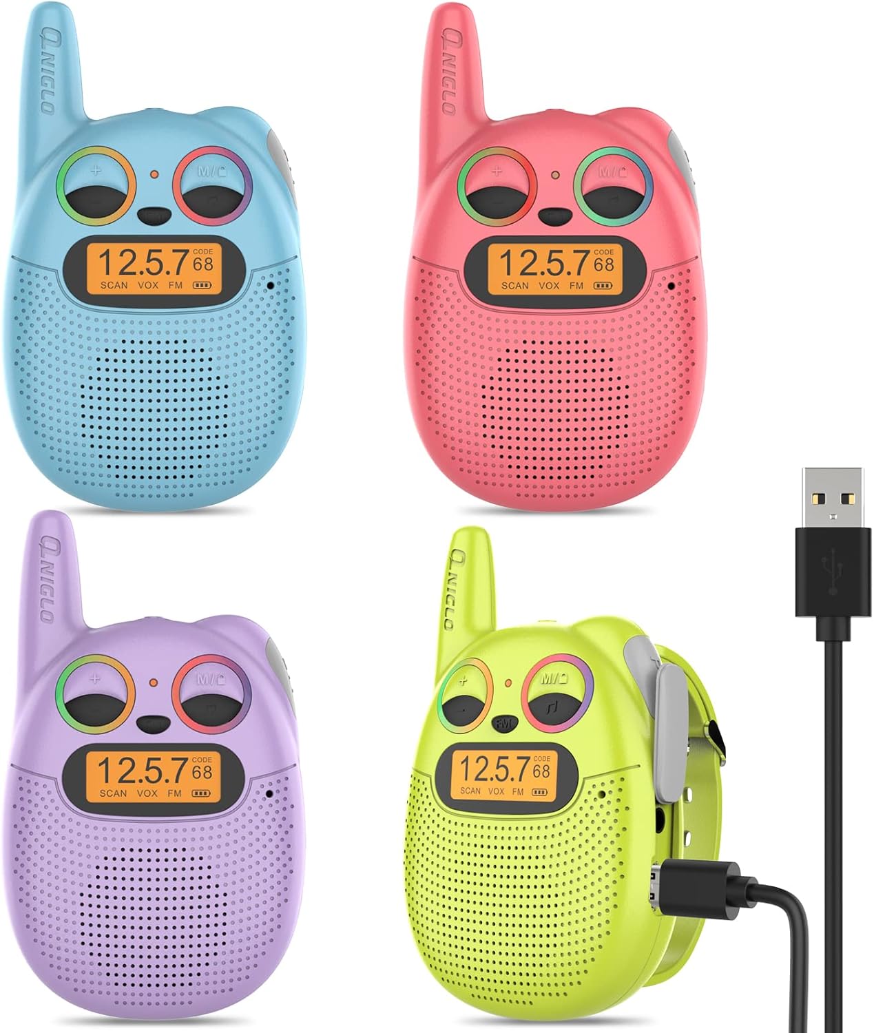 QNIGLO Rechargeable Kids Walkie Talkies, 22 Channel FRS Long Range Walkie Talkies for Kids Toys Gift, Adults Outdoor Camping, Hiking, Cruising