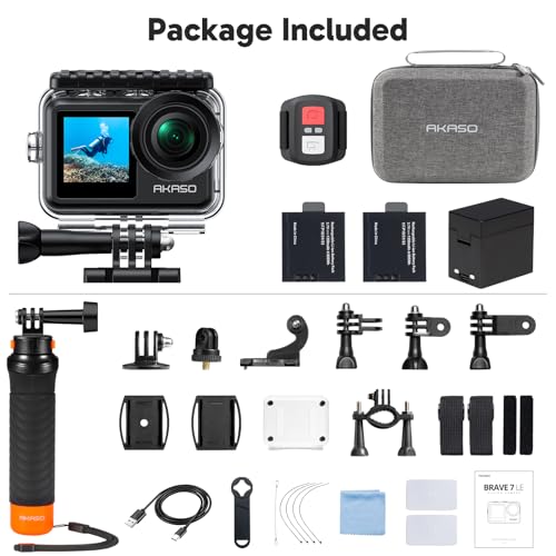 AKASO Brave 7 LE 4K30fps Action Camera with 256GB MicroSDXC U3 Memory Card Accessories Kit Bundle Ultra HD 131FT Waterproof Camera EIS 2.0 WiFi