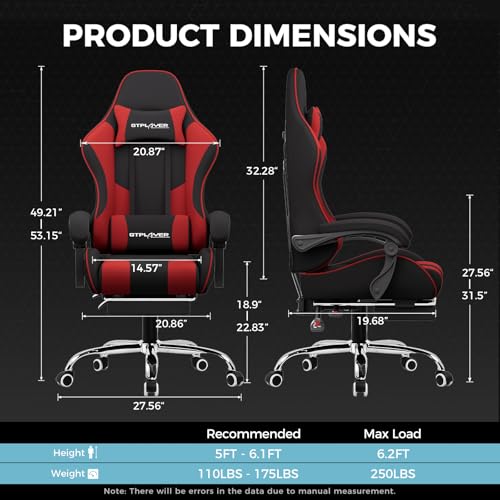 GTPLAYER Gaming Chair, Computer Chair with Footrest and Lumbar Support