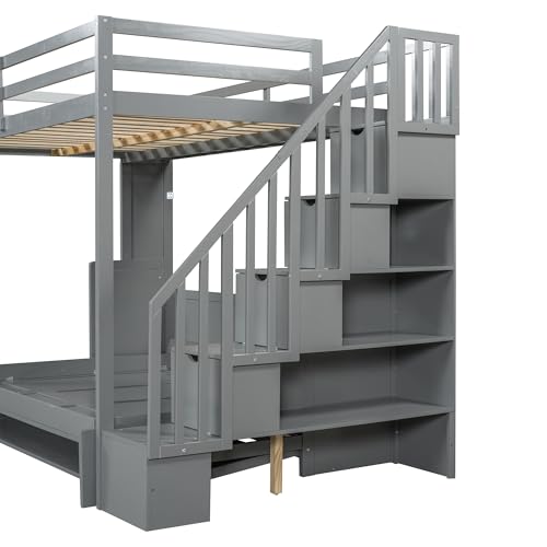 Queen Size Murphy Bed Wall Bed with Desk and Closet,Drawers and Shelves,for Small Spaces Studio Study Office Guest Room Use (Gray#Desk, Queen)