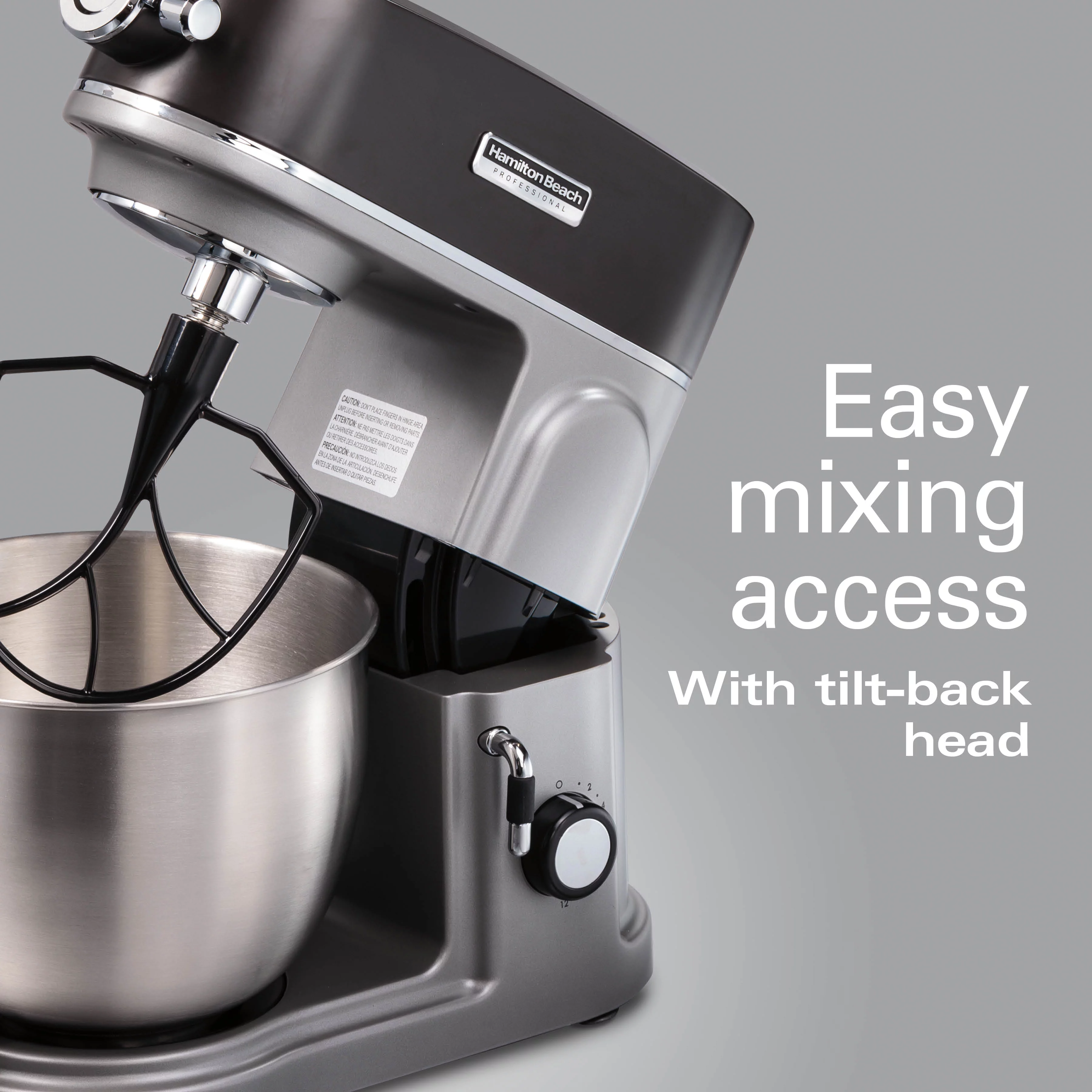 Hamilton Beach Professional All-Metal Stand Mixer, Specialty Attachment Hub, 5 Quart Bowl, 12 Speeds, Includes Flat Beater, Dough Hook, Whisk, Silver