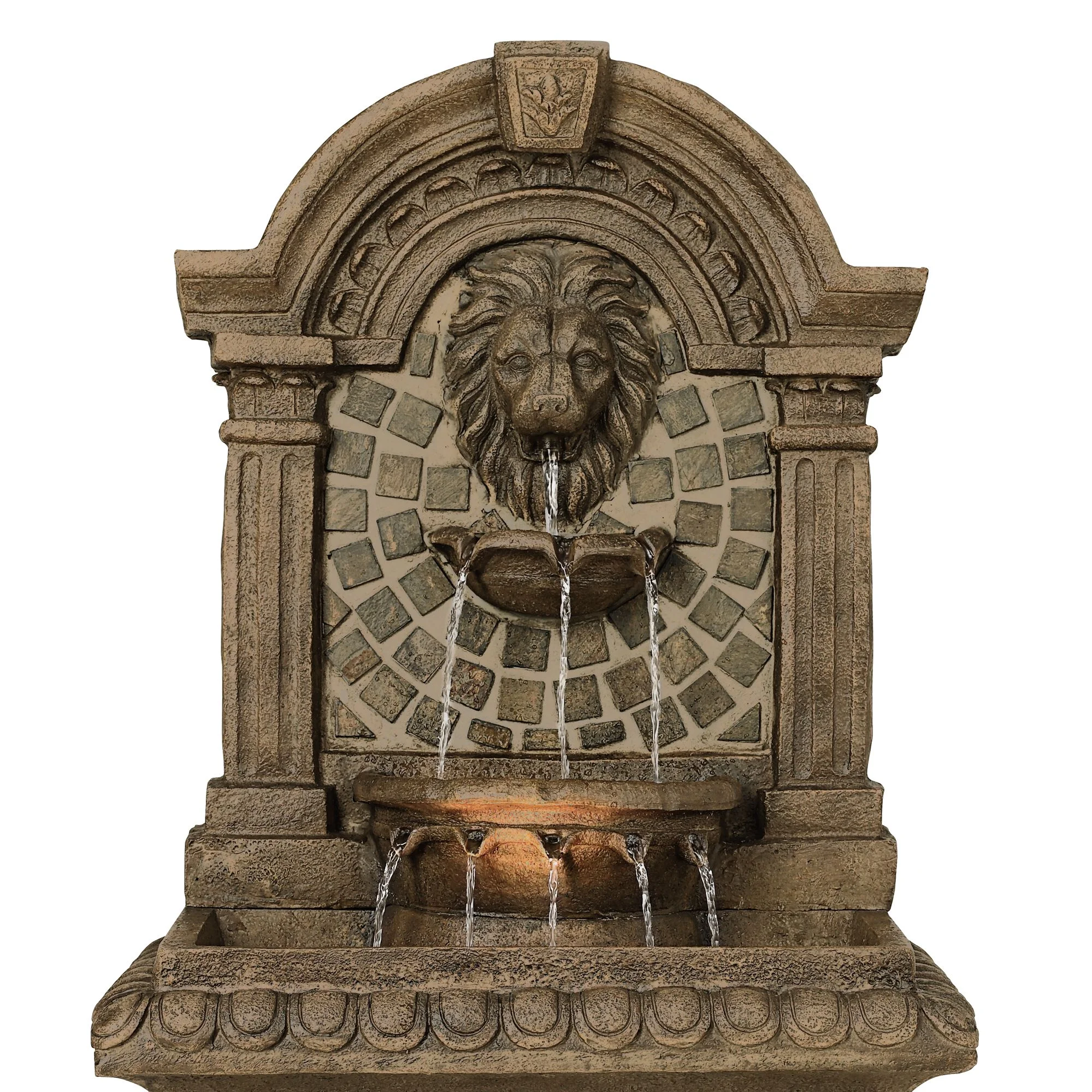 John Timberland Royal Lions-Head Rustic 3 Tier Outdoor Wall Water Fountain with LED Light 51" for Yard Garden Patio Home Deck Porch House Exterior
