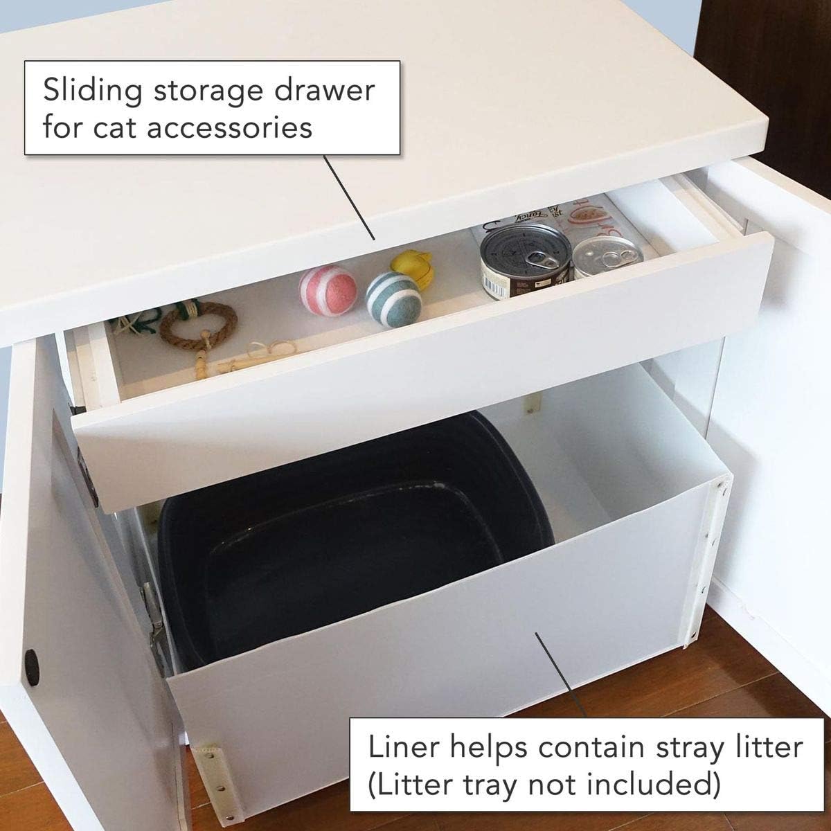 THE REFINED FELINE Cat Litter Box Enclosure Cabinet, Hidden Litter Tray Cat Furniture, Large, Farmhouse Style, White Color