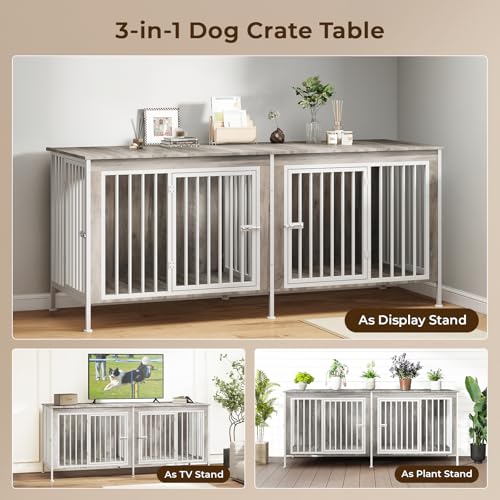78 Inch Dog Crate Furniture for 2 Dogs,Extra Large Double Dog Kennel Furniture with Removable Divider, XXL Thick Wooden Dog Cage TV Stand