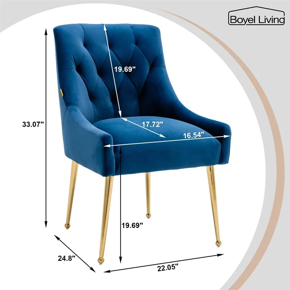 Boyel Living Dining Chair Set of 2 Velvet Upholstered with Gold Legs, Mid Century Modern Accent Chair for Bedroom, Living Room, Dining Room