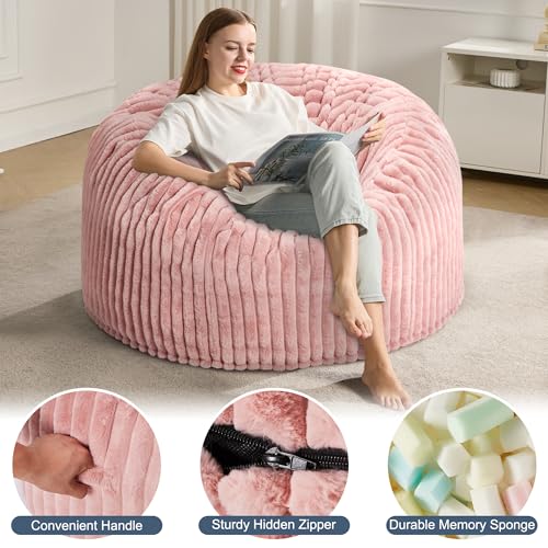 Hobestluk 5ft Bean Bag Chairs for Adults Large Beanbag Chair with Stripe Plush Cover Big Bean Bag Chair for Living Room Bedroom Dorm Office -Black