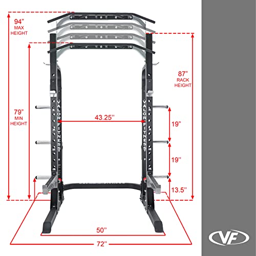 Valor Fitness Half Rack Squat Machine - 5 Position Multi-Grip Pull Up Station - Adjustable Height, Plate Storage