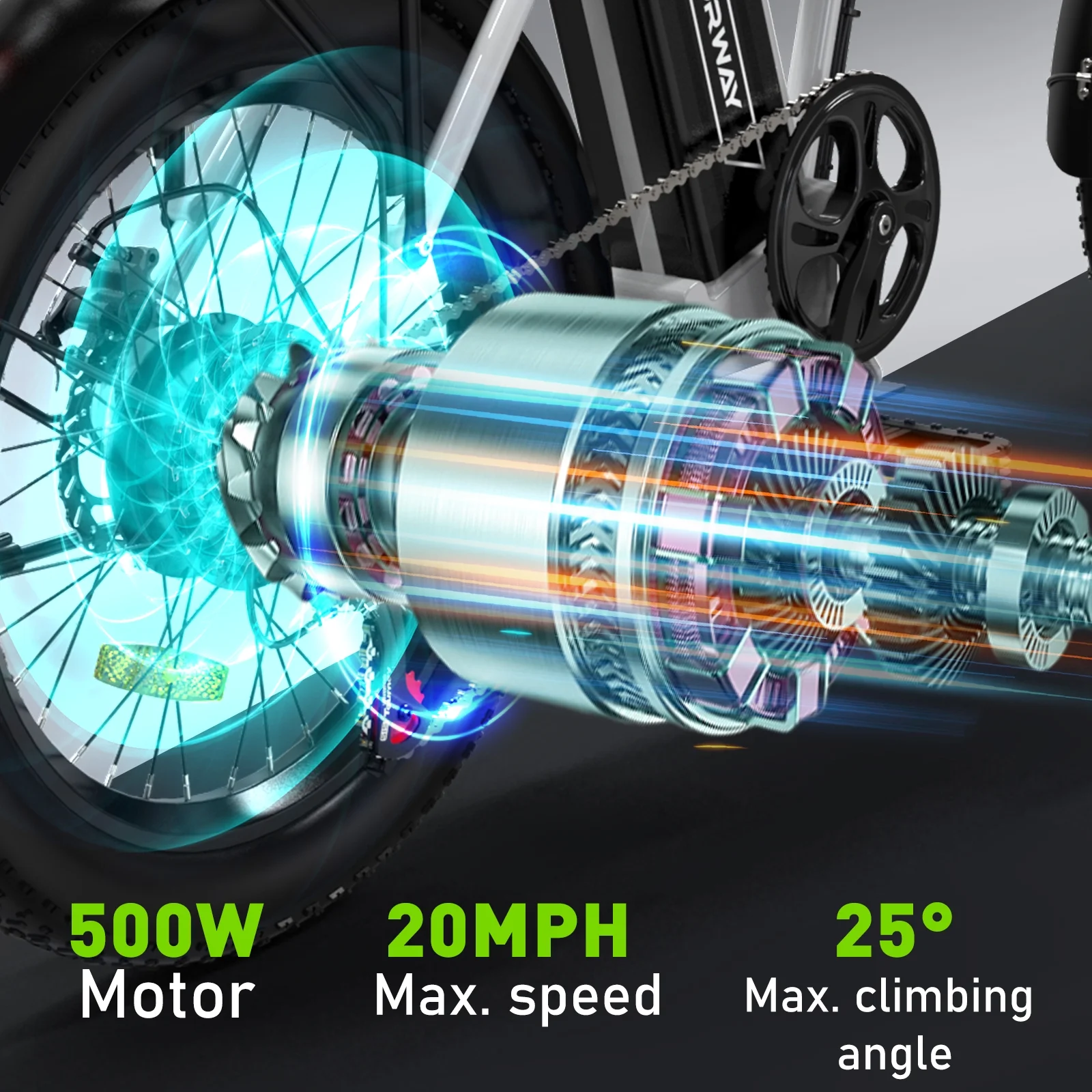 COLORWAY 20鈥漍3.0 Fat Tire Electric bicycles, Foldable Mountain Snow Beach Electric bike ebike with 500W/36V/12Ah Battery, Shimano 7-Speed e bicycle