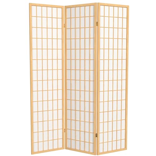 Red Lantern 6 ft. Tall Window Pane Shoji Screen-Natural-4 Panels Room Divider