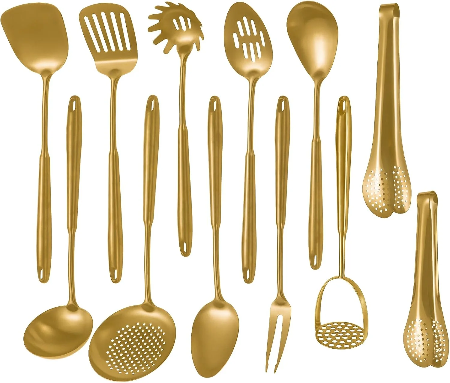 304 Stainless Steel Cooking Utensils,6 Pcs Kitchen Cooking Utensils Set with Spatula, Solid Spoon, Ladle, Skimmer, Spaghetti Spoon