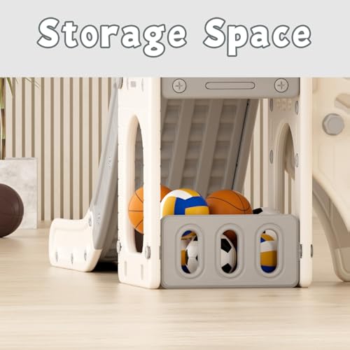 XJD 5 in 1 Toddler Slide, Kids Slide for Toddlers Age 1-3, Outdoor Indoor Playset for Toddlers with Basketball Hoop and Ball