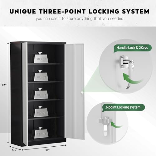 Greenvelly Steel SnapIt Storage Cabinet 72" Locking Metal Garage Storage Cabinet with 4 Adjustable Shelves, 2 Doors and Lock for File, Office, Garage