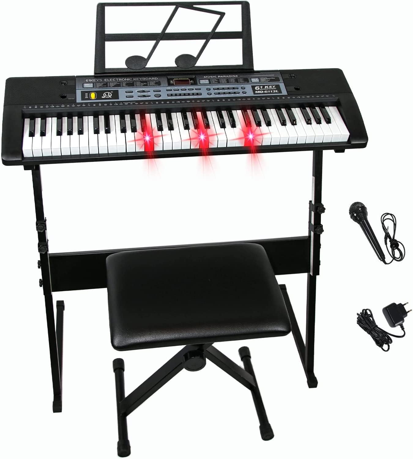 61 Key Electric Keyboard Piano Kit Portable Piano Keyboard with H Stand, Smart Light Up Keys