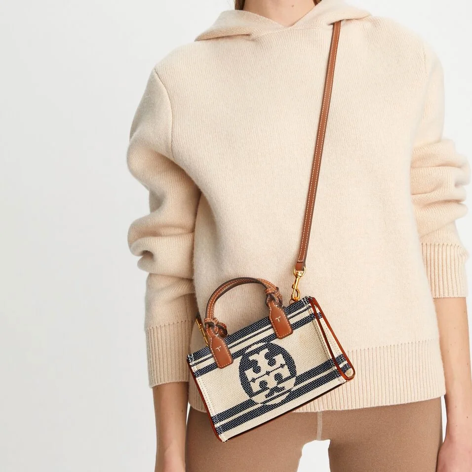 Tory Burch Women's Ella Jacquard Stripe Mini Tote (Natural / Royal Navy)
