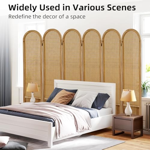 5.9 Ft Tall Hand-Woven Rattan Room Divider 3 Panels, Wood Room Divider Panel, Folding Screen Divider Wall, Wall Divider for Room Separation