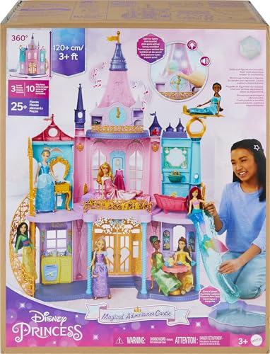 Mattel Disney Princess Toys, Ultimate Castle Doll House with Lights & Sounds, 3 Levels, 25+ Furniture Play Pieces & Accessories, 4 ft Tall