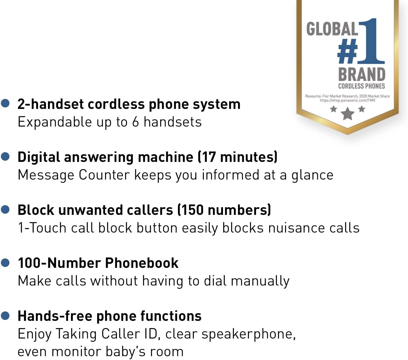 Panasonic Expandable Cordless Phone System with Answering Machine and Call Block - 3 Cordless Handsets - KX-TGD633W (White/Silver)