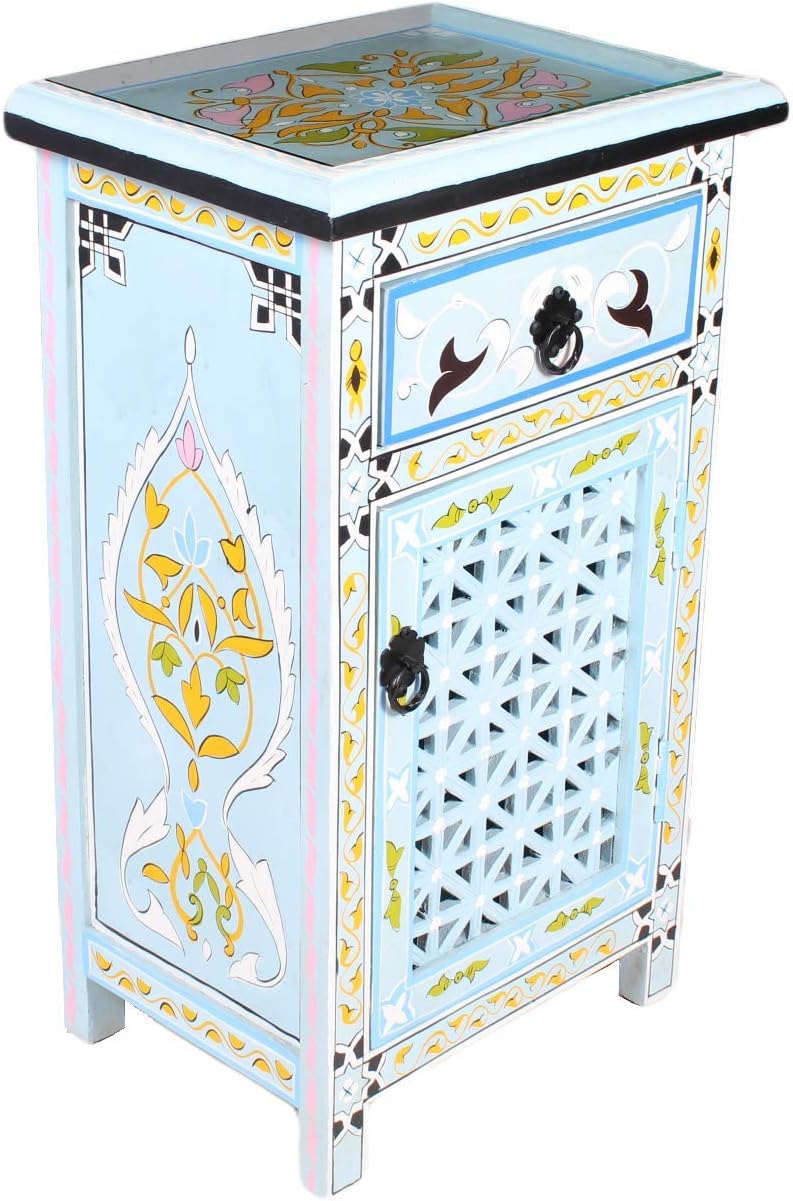 Moroccan Nightstand Table Handpainted Arabian Style Blue