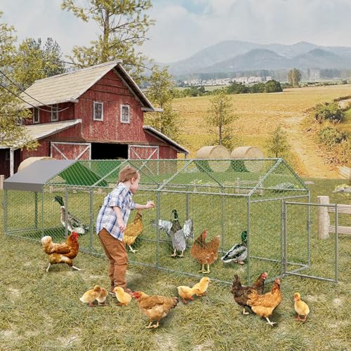 Large Metal Chicken Coop, 160" x40" x40" Chicken Runs for Yard with Cover, Walk in Poultry Cage with 3 Lockable Doors, Metal Chicken Run