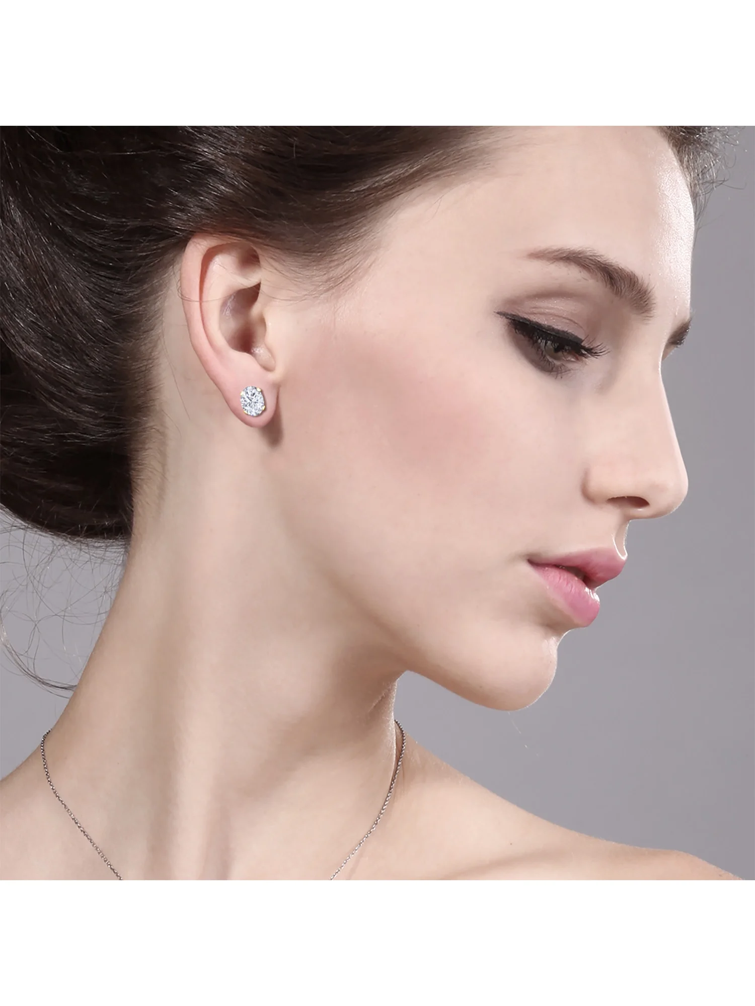 18K Yellow Gold Plated Silver Stud Earrings Oval GH Created Moissanite by Gem Stone King (3.00 Cttw)