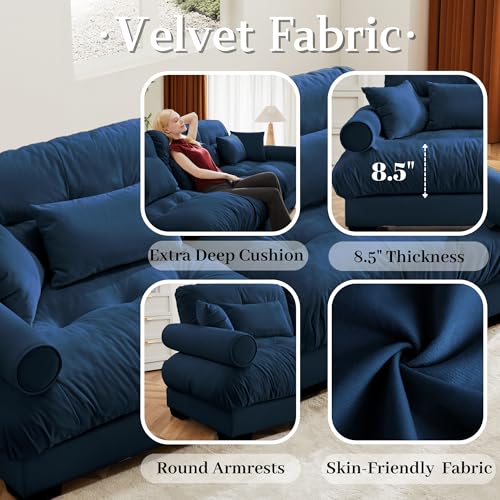 130" Modular Sectional Sofa,Velvet Upholstered Couches for Living Room,3 Seater Green Sofa Couch with Movable Ottoman