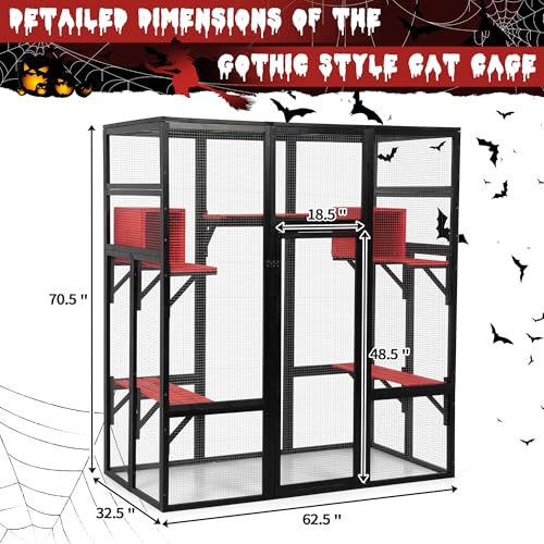 COZIWOW 70Inches Large Stable Spacious Wooden Catio Outdoor Cat Enclosure with Perches and Condos, Cat Cage Indoor with Waterproof Roof