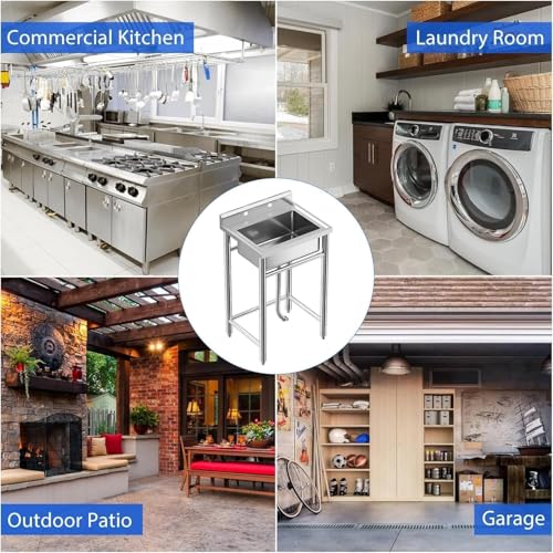 28"x20"x34" Stainless Steel Utility Sink, Freestanding Single Bowl with Hot & Cold Water Faucet