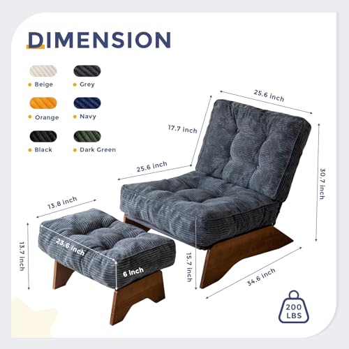MAXYOYO Accent Chair with Ottoman Adjustable Backrest, Tufted Living Room Chair Upholstered Lounge Chair with Footrest Set