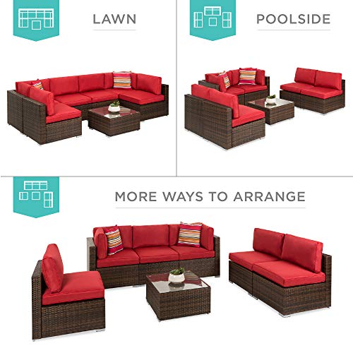 Best Choice Products 7-Piece Modular Outdoor Sectional Wicker Patio Conversation Set w/ 2 Pillows, Coffee Table, Cover Included - Gray/Navy