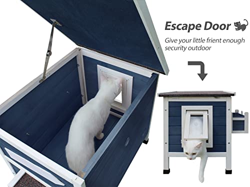 Rockever Outdoor Cat House, Large Outdoor Houses for Feral Cats Wooden Outside Cat Shelter Weatherproof with Escape Door