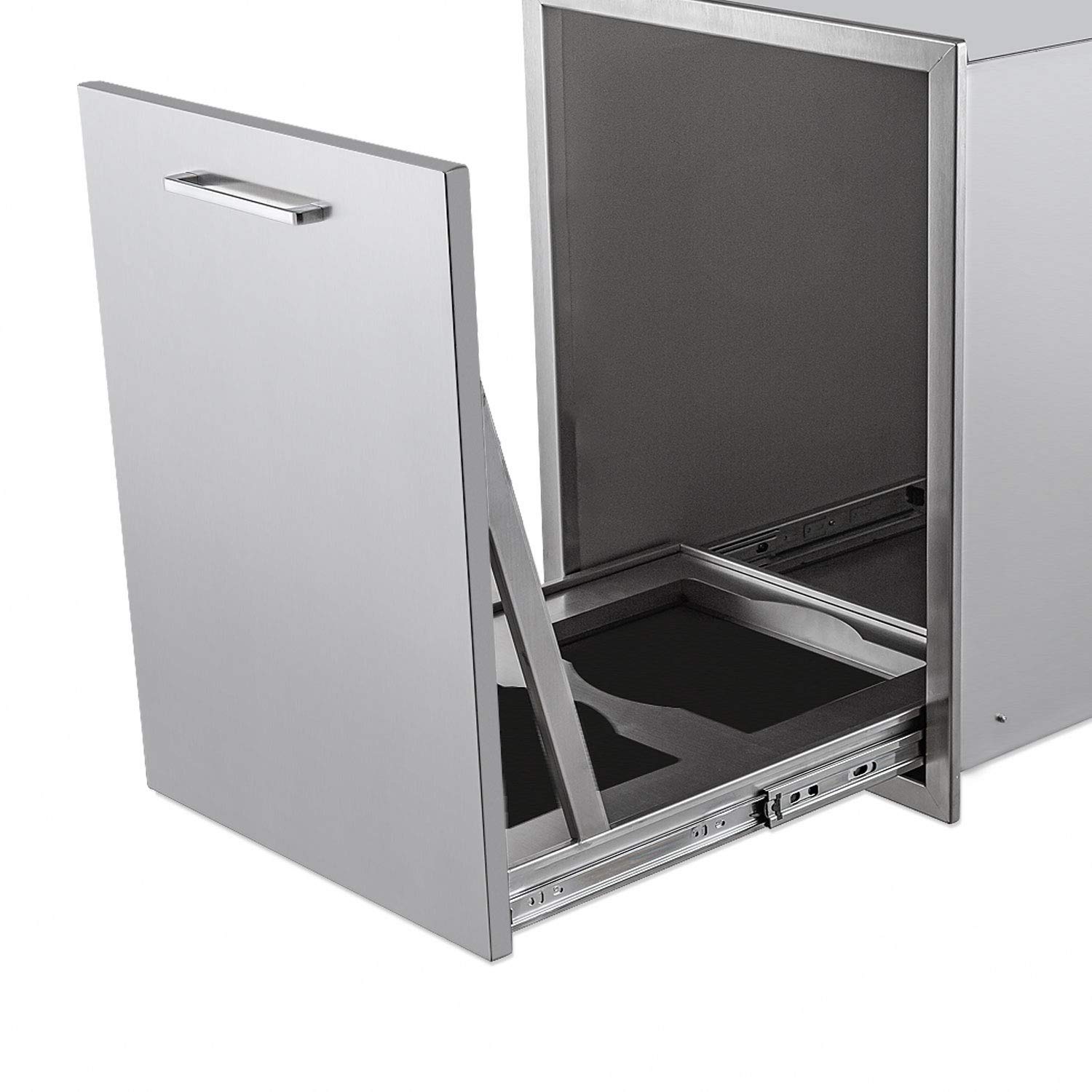 Pull-Out Double Trash Drawer Stainless Steel Outdoor Kitchen Trash Drawer Storage for Two 10 Gallon Commercial Wastebaskets
